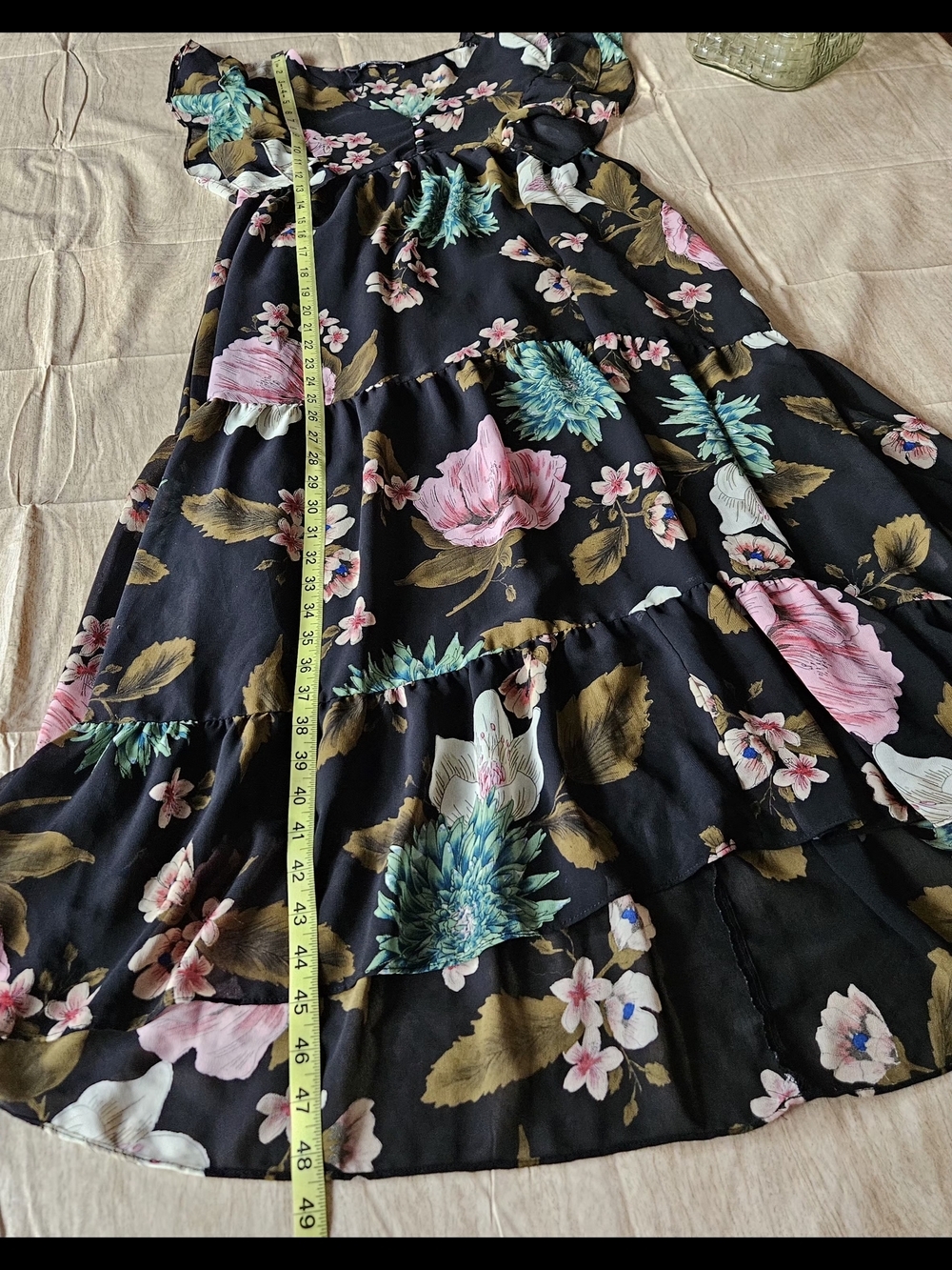 ZARA Black Tropical Floral Ruffle Tiered Maxi Dress Sz XS/S Boho Romantic - Picture 15 of 16